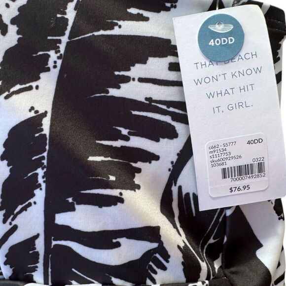 Lane Bryant Black & White Palm Leaves Relaxed Underwire Swim Tankini Top 40DD NW - Picture 12 of 16